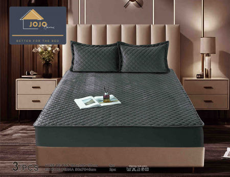 Huse de Pat Catifea - Husa de Pat Catifelata cu Elastic, 180 x 200cm, cu Doua Fete de Perna, Gri Inchis , C623