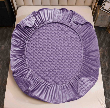 Husa de Pat Catifelata cu Elastic, 180 x 200cm, cu Doua Fete de Perna, Mov , C619 [2]
