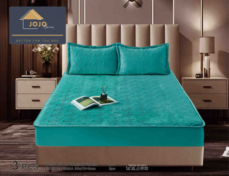 Huse de Pat Catifea - Husa de Pat Catifelata cu Elastic, 180 x 200cm, cu Doua Fete de Perna, Turcoaz , C617