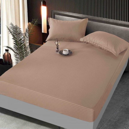 Husa Scaun Catifea 6 Piese - Husa de pat tip Damasc cu Elastic cu 2 fete de perna 160x200 cm Bej C1087