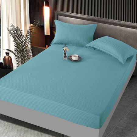 Huse de Pat Damasc 160x200 - Husa de pat tip Damasc cu Elastic cu 2 fete de perna 160x200 cm Turcoaz C1053