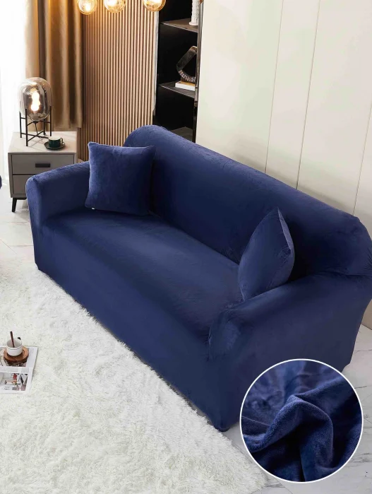 HUSE CANAPELE & SCAUNE - Husa Elastica Pentru Canapea din Catifea 2 Locuri - Albastru C672