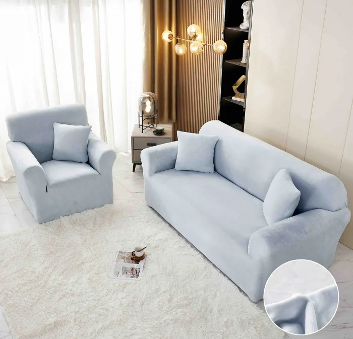 HUSE CANAPELE & SCAUNE - Husa Elastica Pentru Canapea din Catifea 3 Locuri - Gri C687