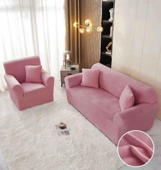 HUSE CANAPELE & SCAUNE - Husa Elastica Pentru Canapea din Catifea 3 Locuri - Roz C689