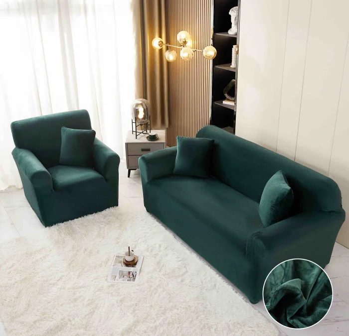 HUSE CANAPELE & SCAUNE - Husa Elastica Pentru Canapea din Catifea 3 Locuri - Verde C664