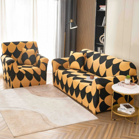 Huse Canapea - Husa Elastica Pentru Canapea din Lycra 2 Locuri - Galben Negru  C746