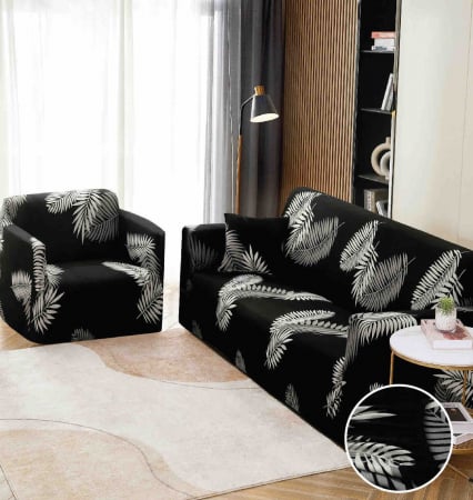 HUSE CANAPELE & SCAUNE - Husa Elastica Pentru Canapea din Lycra 2 Locuri - Negru Pene C716
