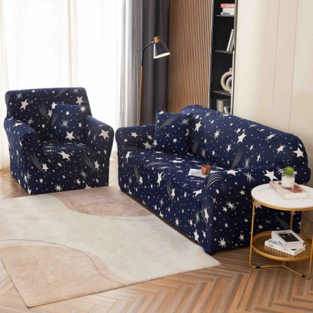 HUSE CANAPELE & SCAUNE - Husa Elastica Pentru Canapea din Lycra 3 Locuri - Albastru Stele C721