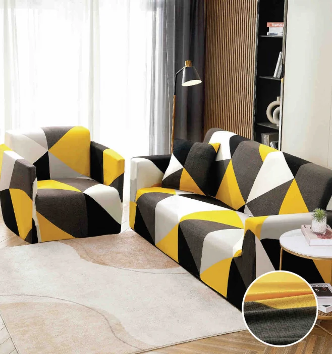 Huse Canapea - Husa Elastica Pentru Canapea din Lycra 3 Locuri - Gri Galben C743