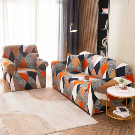 HUSE CANAPELE & SCAUNE - Husa Elastica Pentru Canapea din Lycra 3 Locuri - Gri Portocaliu C724