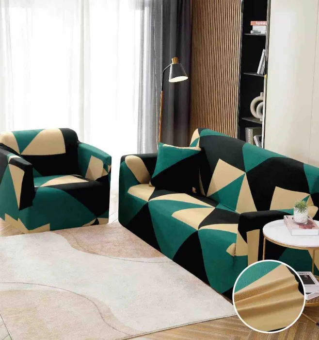 HUSE CANAPELE & SCAUNE - Husa Elastica Pentru Canapea din Lycra 3 Locuri - Verde Negru C737
