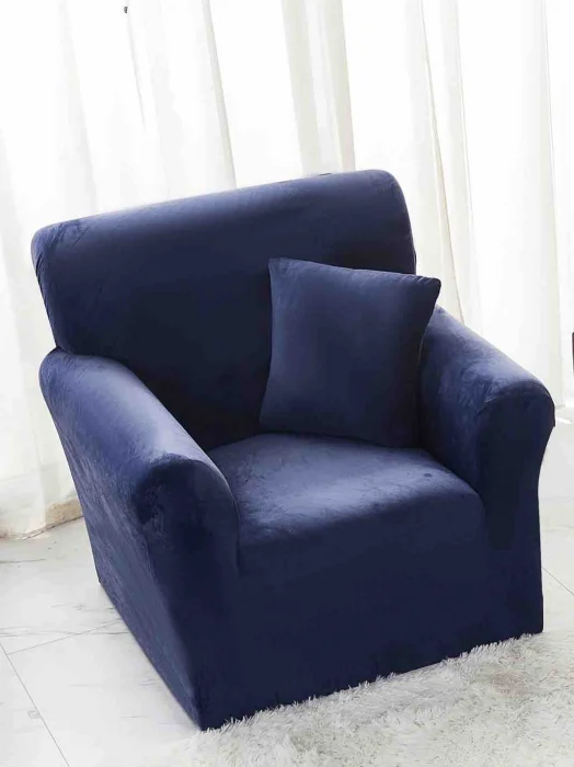 HUSE CANAPELE & SCAUNE - Husa Elastica Pentru Fotoliu din Catifea - Albastru C693