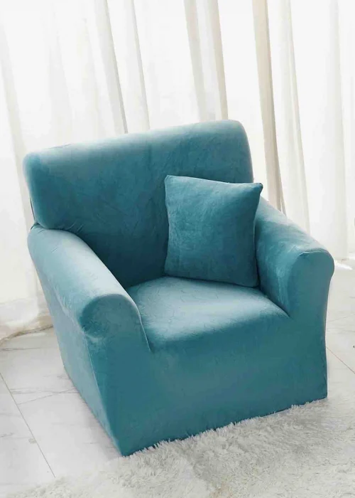 HUSE CANAPELE & SCAUNE - Husa Elastica Pentru Fotoliu din Catifea - Turcoaz C698