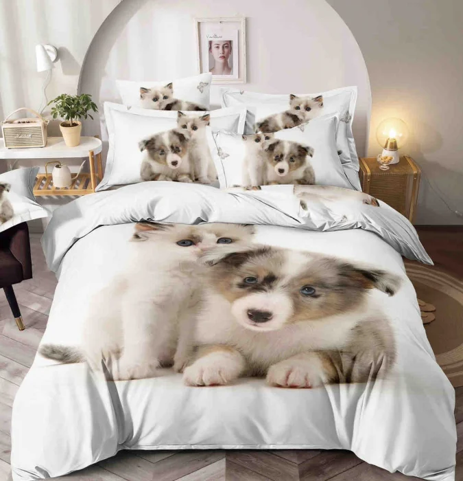 Lenjerii 1 Persoana Bumbaf Finet cu Elastic - Lenjerie de pat, 1 persoana, Bumbac Finet, 4 piese, Cearceaf cu Elastic Jojo C449