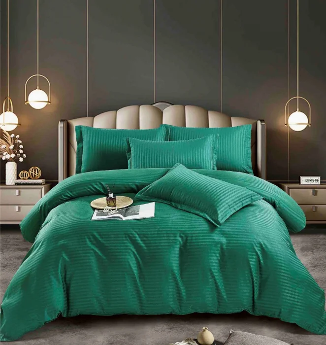 Lenjerii 1 Persoana Damasc - Lenjerie de pat, 1 persoana, Damasc, 4 piese Verde Smarald Jojo C455