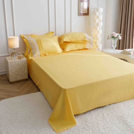 Lenjerie de Pat Dublu, Bumbac Finet, Inimi Brodate, Galben, 6 piese Jojo C574 [1]