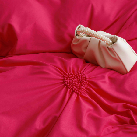 Lenjerie de Pat Dublu, Bumbac Finet, Inimi Brodate, Rosu, 6 piese Jojo C575 [3]