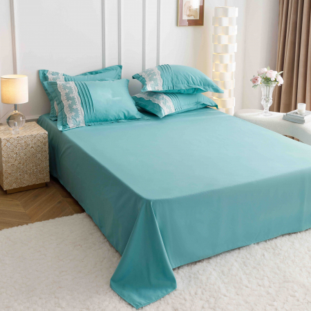 Lenjerie de Pat Dublu, Bumbac Finet, Inimi Brodate, Turcoaz, 6 piese Jojo C572 [1]