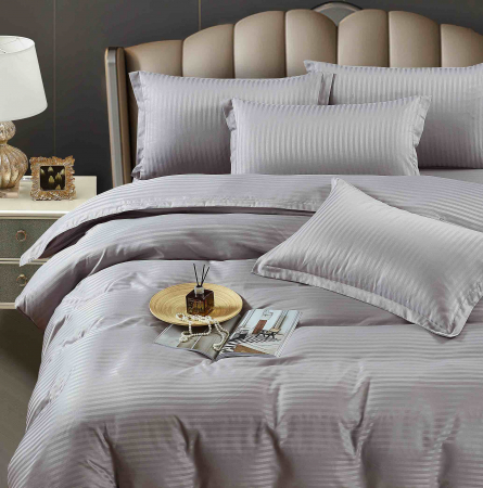 Lenjerie de pat dublu Damasc 6 piese, Cearceaf Normal, Gri Deschis C366 [2]