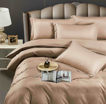 Lenjerie de pat dublu Damasc 6 piese, Cearceaf Normal, Maro C362 [2]