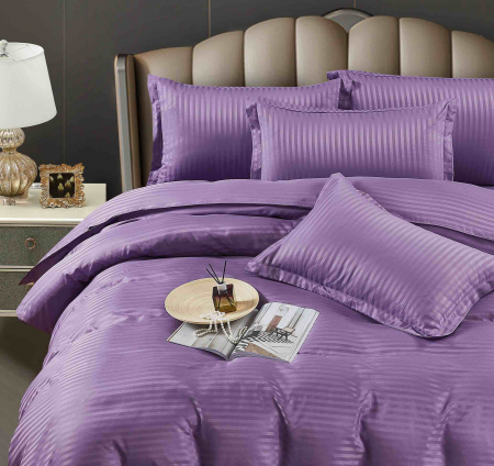 Lenjerie de pat dublu Damasc 6 piese, Cearceaf Normal,Mov C350 [2]