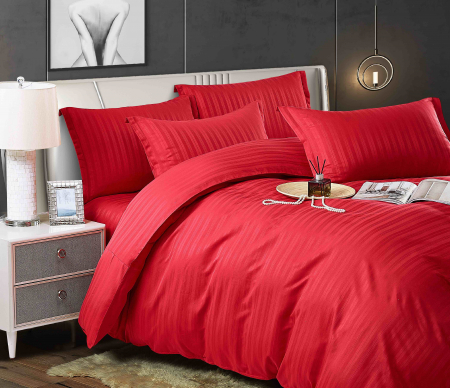 Lenjerie de pat dublu Damasc 6 piese, Cearceaf Normal,Rosie C353 [1]