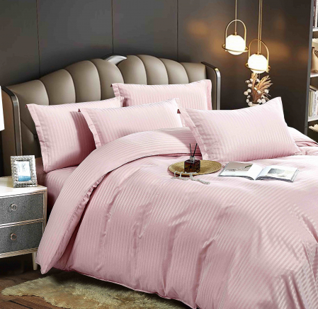 Lenjerie de pat dublu Damasc Cearceaf cu Elastic 6 piese Roz Pudra C371 [2]