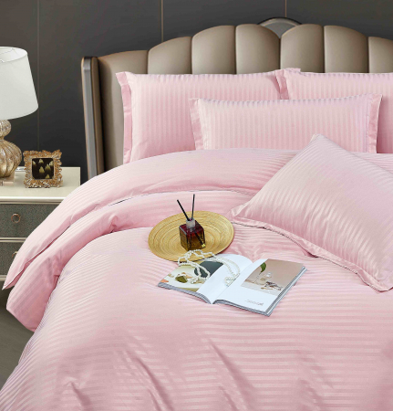 Lenjerie de pat dublu Damasc Cearceaf cu Elastic 6 piese Roz Pudra C371 [1]