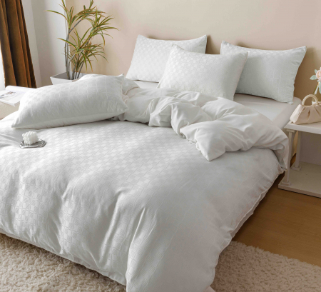 LENJERII DE PAT PREMIUM - Lenjerie de pat dublu, Jacquard Finet, Alb, 6 piese Jojo C288