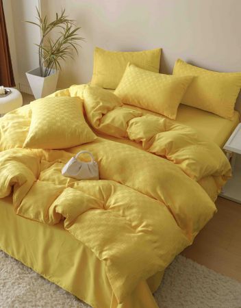 Lenjerie de pat dublu, Jacquard Finet, Galben, 6 piese Jojo C295 [2]