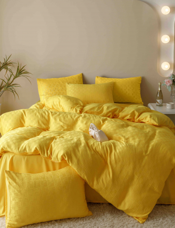 LENJERII DE PAT PREMIUM - Lenjerie de pat dublu, Jacquard Finet, Galben, 6 piese Jojo C295