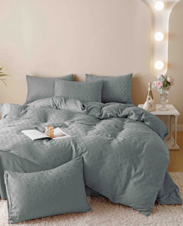 LENJERII DE PAT PREMIUM - Lenjerie de pat dublu, Jacquard Finet, Gri deschis, 6 piese Jojo C290