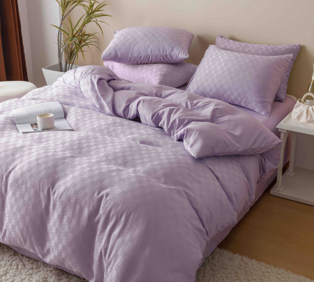 LENJERII DE PAT PREMIUM - Lenjerie de pat dublu, Jacquard Finet, Mov dechis , 6 piese Jojo C298