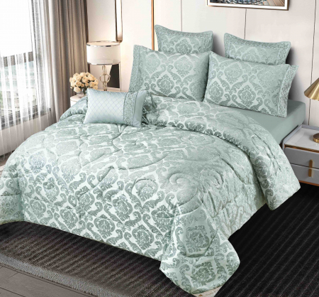 Lenjerie de Pat Dublu, Model Jacquard, 7 Piese, Cearceaf cu Elastic, Jojo Home C301 [2]