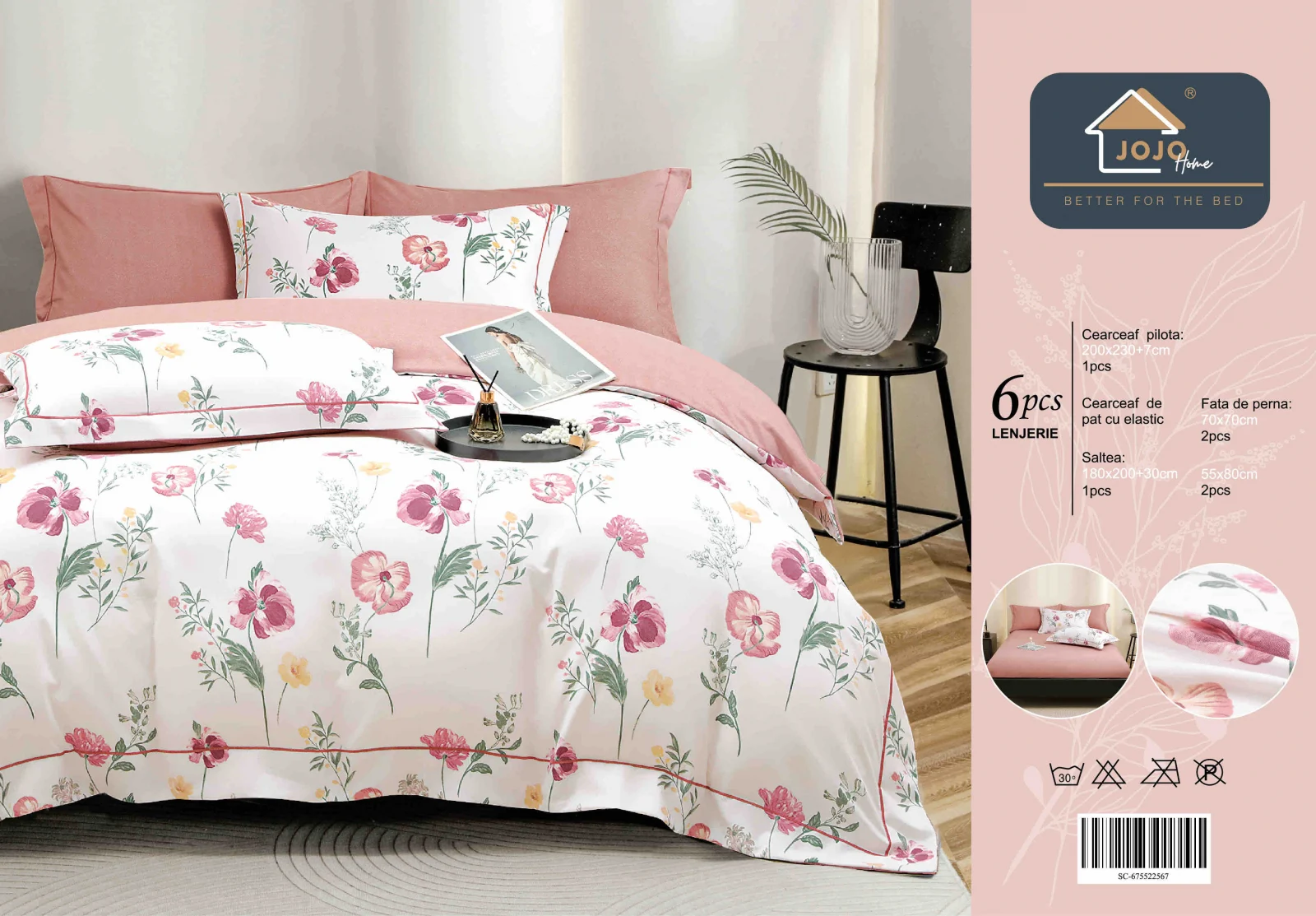 Lenjerie de Pat Dublu, Model Lux, Cutie Cadou, 6 Piese, Cearceaf cu Elastic, Bumbac Finet DH033 [6]