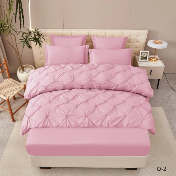Lenjerii de Pat cu Pliuri - Lenjerie de Pat Premium , două persoane , 6 Piese ,Bumbac Finet , cearceaf de pat 180x200 cu ELASTIC, Pliuri Brodate , Roz C1097