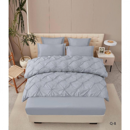 LENJERII DE PAT PREMIUM - Lenjerie de Pat Premium , două persoane , 6 Piese ,Bumbac Finet , cearceaf de pat 180x200 cu ELASTIC, Pliuri Brodate , Gri deschis C1102