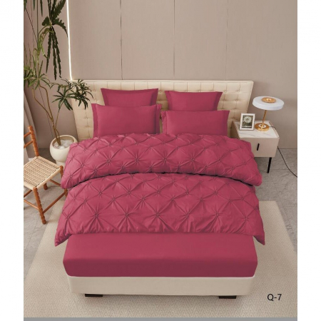 Lenjerii de Pat cu Pliuri - Lenjerie de Pat Premium , două persoane , 6 Piese ,Bumbac Finet , cearceaf de pat 180x200 cu ELASTIC, Pliuri Brodate , Rosu Inchis C1101