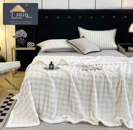 Paturi Cocolino cu Blanita - Patura Dubla cu Blanita, Model Plusat, Super Moale, Alba C603
