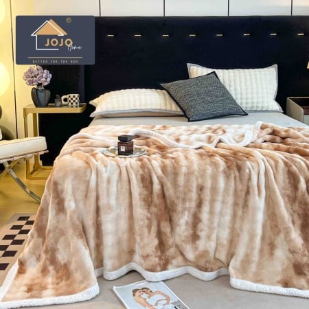 Paturi Cocolino cu Blanita - Patura Dubla cu Blanita, Model Plusat, Super Moale, Bej C605