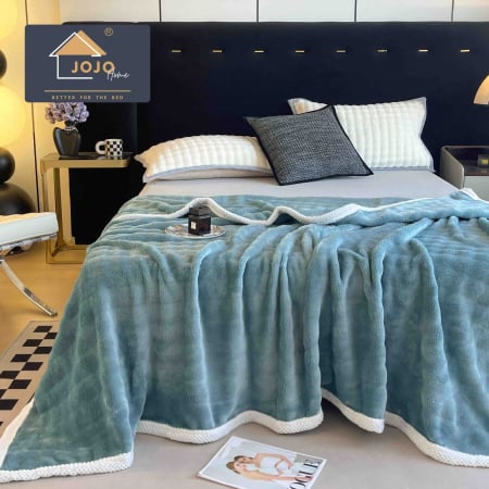 Paturi Cocolino cu Blanita - Patura Dubla cu Blanita, Model Plusat, Super Moale, Bleu C612