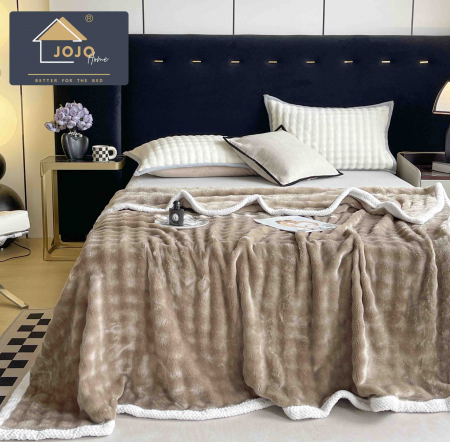 Paturi Cocolino cu Blanita - Patura Dubla cu Blanita, Model Plusat, Super Moale, Maro C607