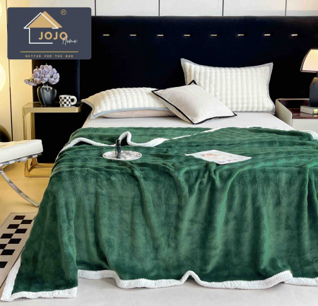 Paturi Cocolino cu Blanita - Patura Dubla cu Blanita, Model Plusat, Super Moale, Verde C609