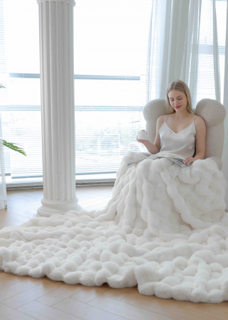 Patura Dubla Super Pufoasa cu Blanita de Iepure Alba C804 [4]