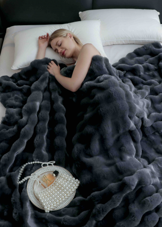 Patura Dubla Super Pufoasa cu Blanita de Iepure Gri  C801 [1]