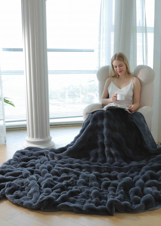 Patura Dubla Super Pufoasa cu Blanita de Iepure Gri  C801 [4]