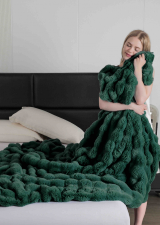 Patura Dubla Super Pufoasa cu Blanita de Iepure Verde Smarald C800 [2]