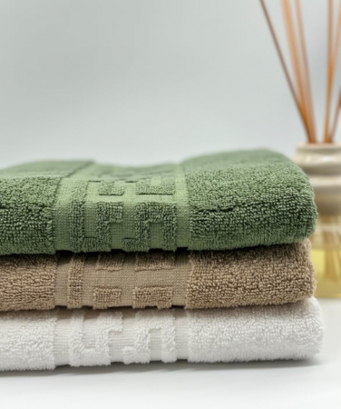 Set 3 Prosoape Bumbac 500 gr/mp, 50x90 cm, Dunga Greceasca, Alb/Bej/Verde Kaki C1187 [2]