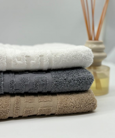 Set 3 Prosoape Bumbac 500 gr/mp, 50x90 cm, Dunga Greceasca, Alb/Gri/Bej C1180 [2]