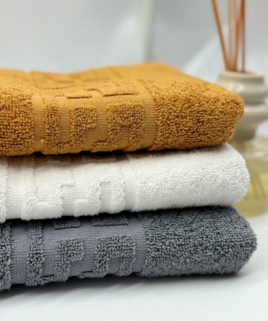 Set 3 Prosoape Bumbac 500 gr/mp, 50x90 cm, Dunga Greceasca, Alb/Gri/Galben Mustar C1188 [2]